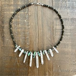 Turquoise and clear quartz crystal necklace